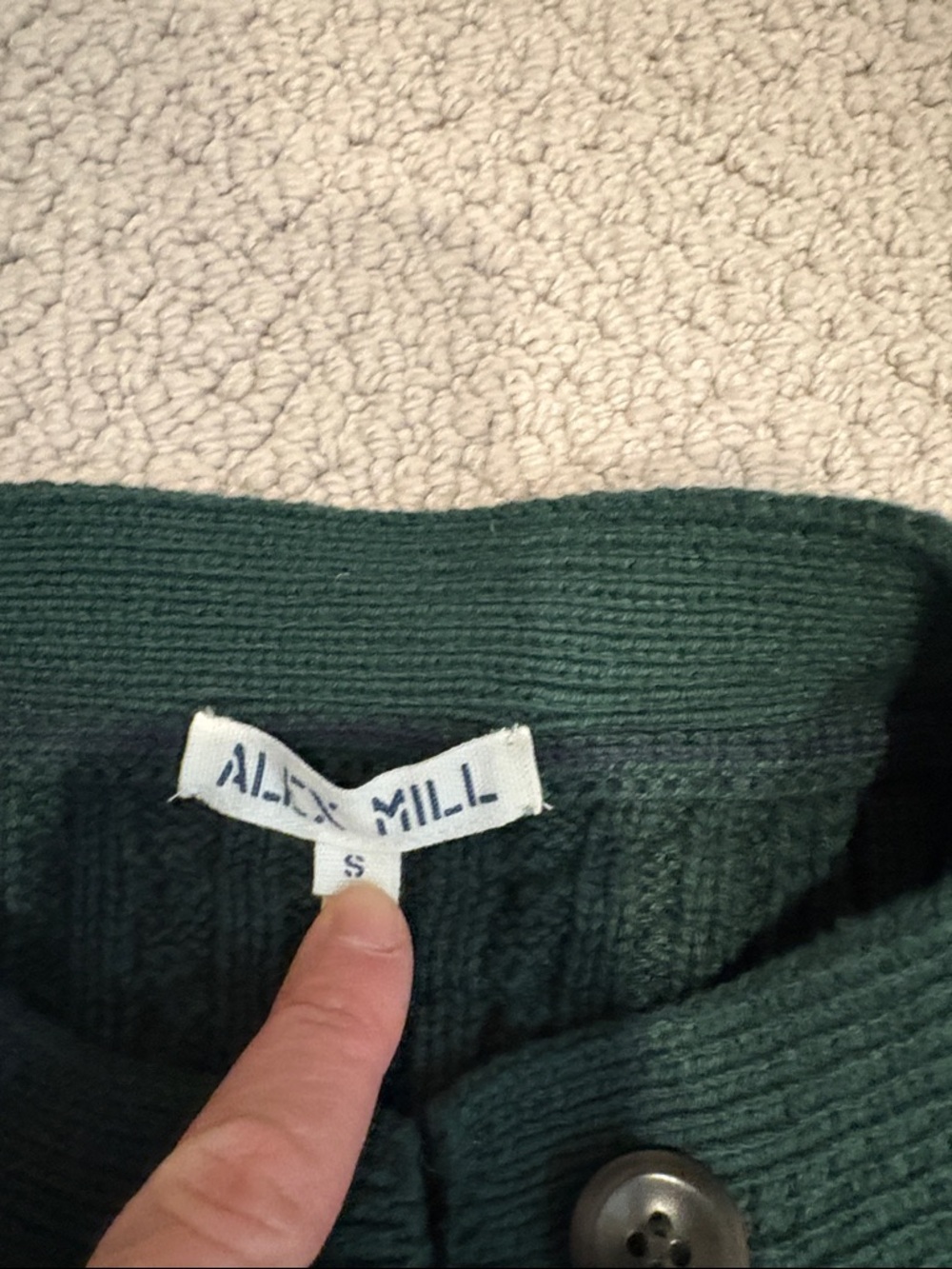 Alex Mill Dark Forest Green Cable Knit Button-Front Cardigan - Picture 2 of 3